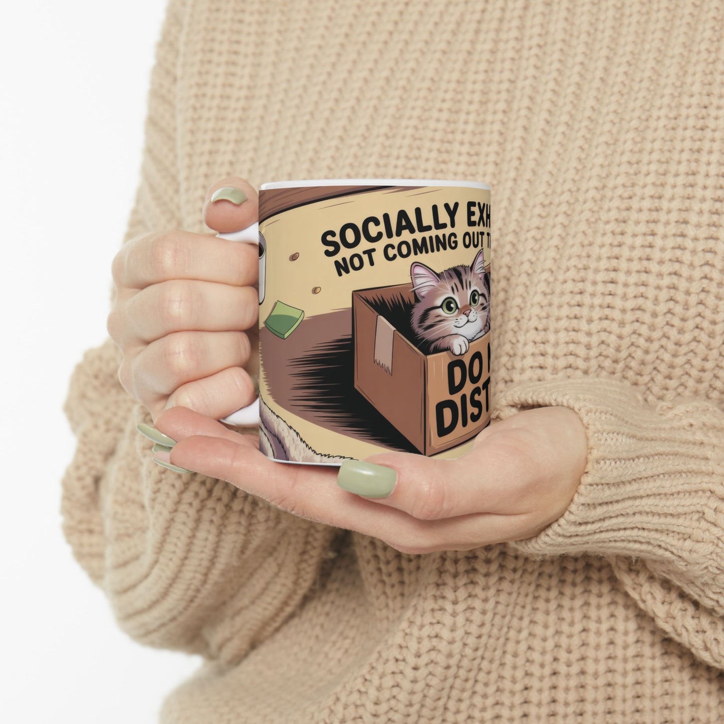 Funny Cat Mug, Socially Exhausted Do Not Disturb Coffee Cup, Introvert Gift Idea, Cozy Cat Lover Wraparound Mug, Lazy Weekend Humor