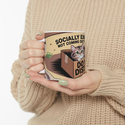 Funny Cat Mug, Socially Exhausted Do Not Disturb Coffee Cup, Introvert Gift Idea, Cozy Cat Lover Wraparound Mug, Lazy Weekend Humor