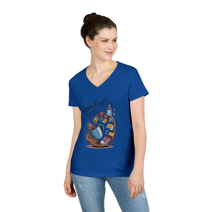 Mom Fuel V-Neck T-Shirt, Funny Coffee Lover V-Neck T-Shirt, Gift for Moms, Mother's Day, Casual Wear, Pajama Top
