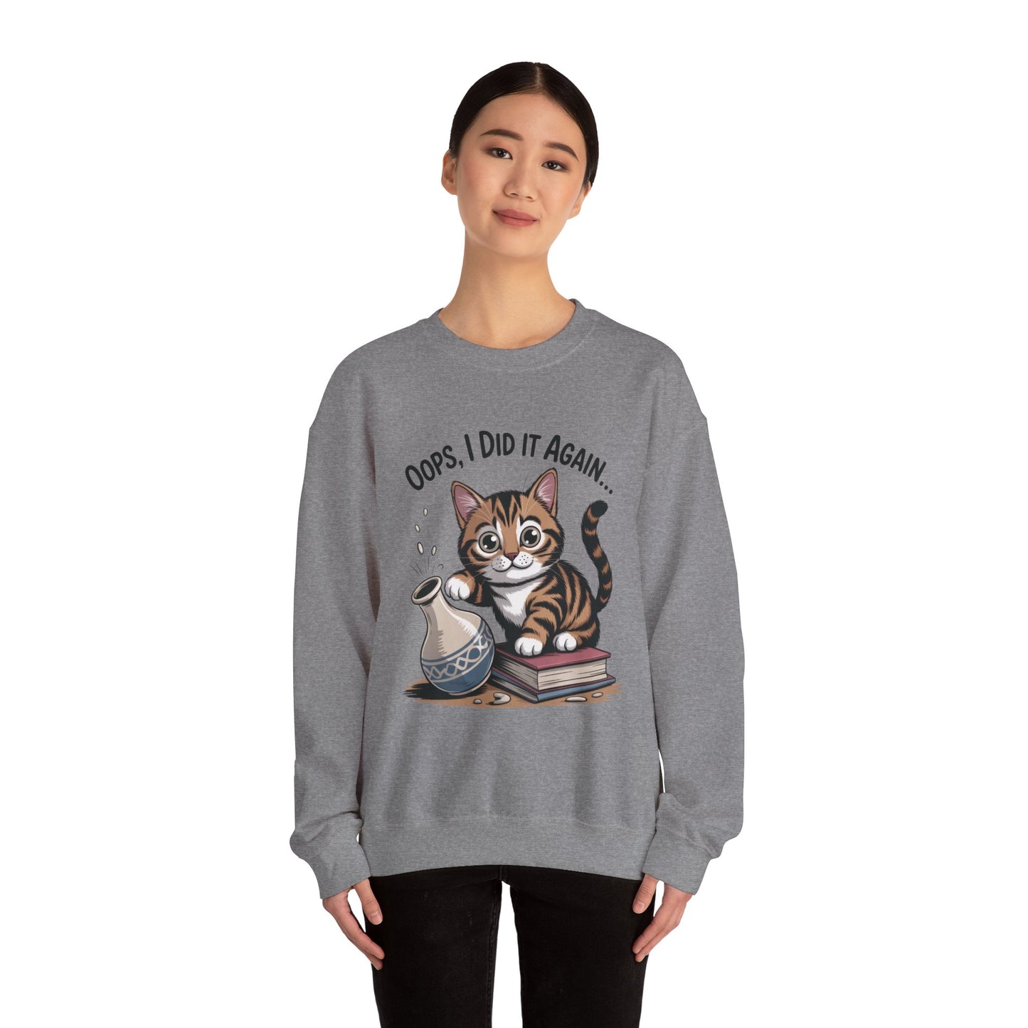 Cute Cat Oops! I Did It Again Sweatshirt, Funny Pet Lover Gift, Cozy Crewneck for Cat Moms, Purrfect for Birthdays, Casual Wear