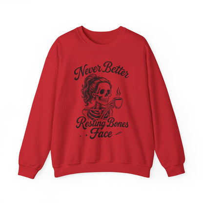 Skull Coffee Lovers Crewneck Sweatshirt, Womens, Perfect for Halloween, Cozy Outfit, Gift for Friends, Relaxing Days, Coffee Enthusiasts