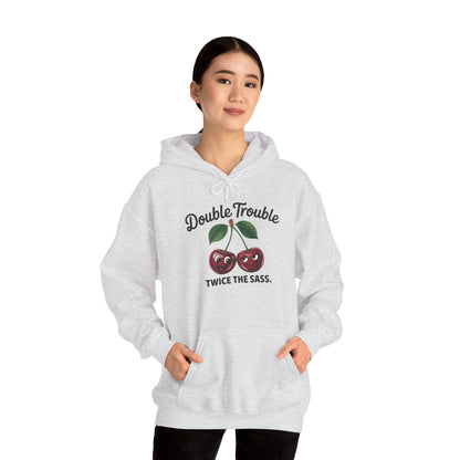Double Trouble Cherry Hoodie, Cute Funny Womens Hooded Sweatshirt, Twice The Sass Fruit Graphic Pullover, Sassy Cherry Hooded Top