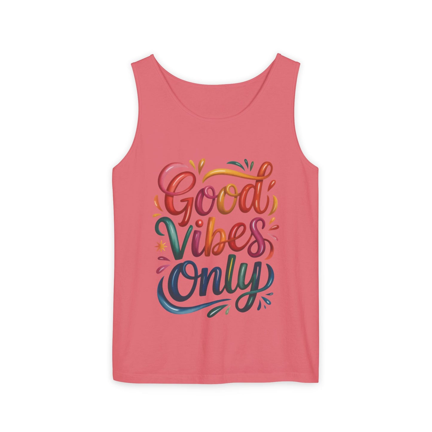 Good Vibes Only Unisex Garment-Dyed Tank Top, Summer Casual Wear, Festival Outfit, Beach Day Tee, Gift for Friends, Positive Vibes Apparel