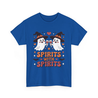 Spirits With Spirits Women's Halloween T-Shirt, Funny Ghost Drinking Wine Tee, Witches Party Shirt, Spooky Season Gift for Her