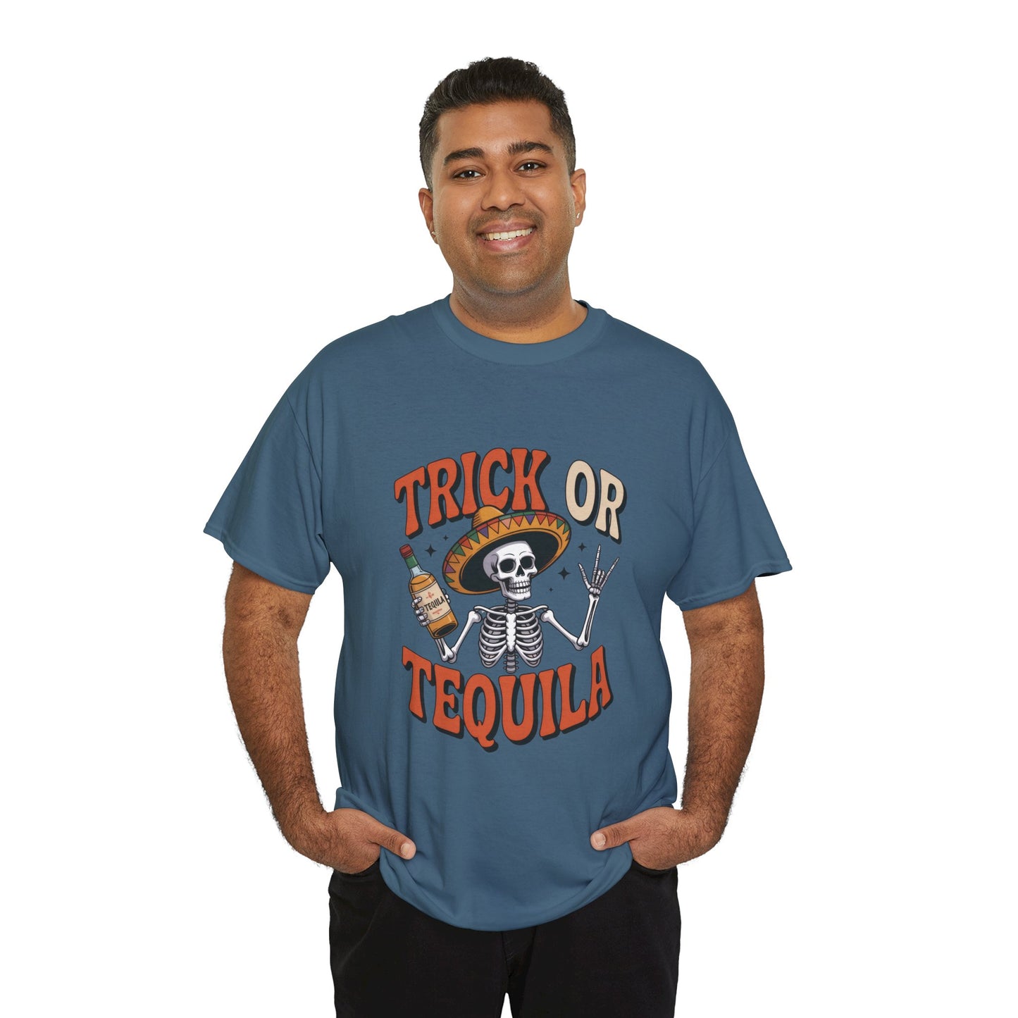 Trick or Tequila Skeleton Men's T-Shirt , Funny Halloween Drinking Party Tee for Men