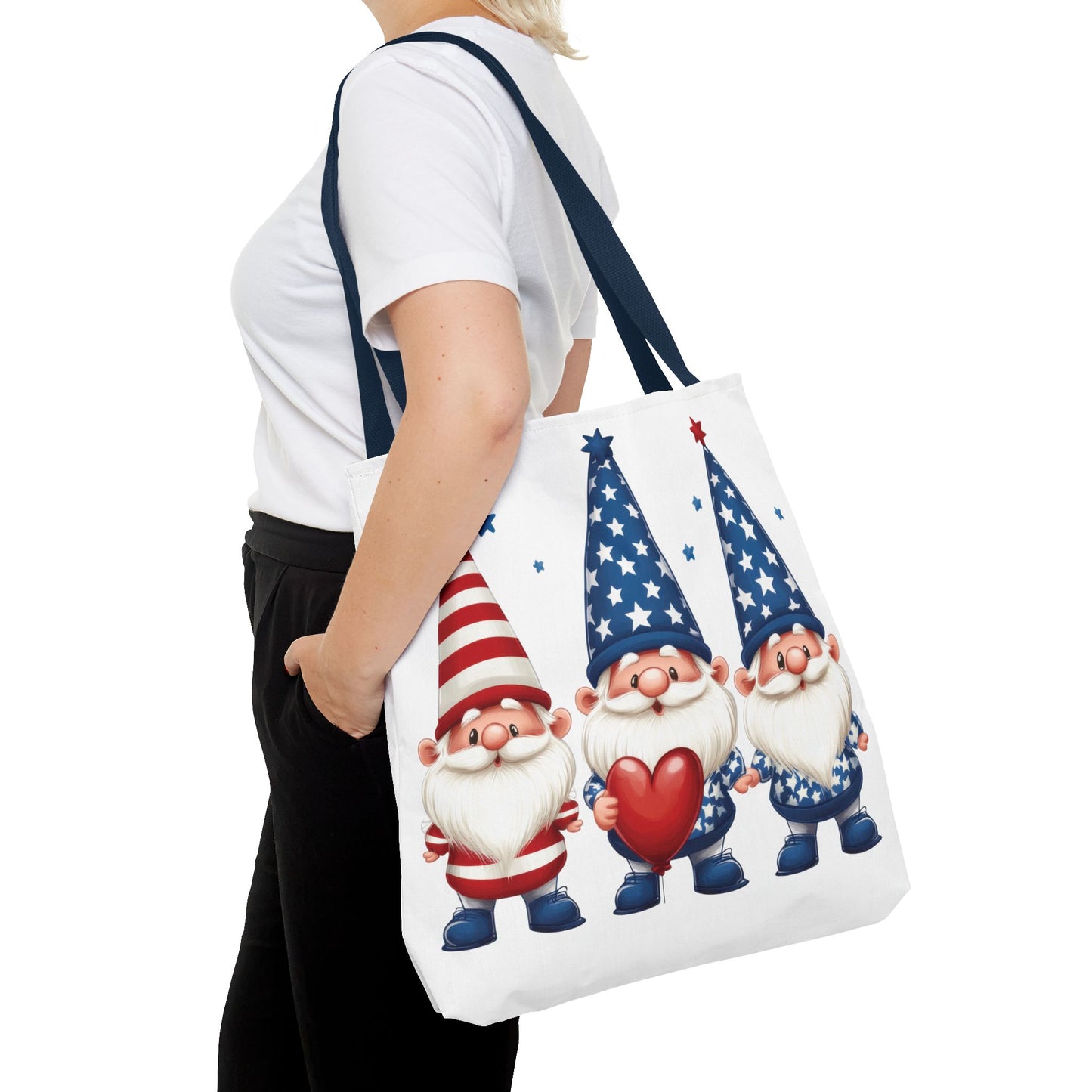 Patriotic Gnome Tote Bag, Stars and Stripes Reusable Grocery Bag, Cute Gnome Summer Bag, Holiday Gift Tote, Eco-Friendly Shopping Bag
