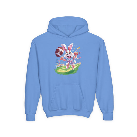 Touchdown Bunny Hoodie for Kids - Fun Easter Football Design - Youth Heavy Blend Sweatshirt - Spring Gift for Sporty Bunny Fans