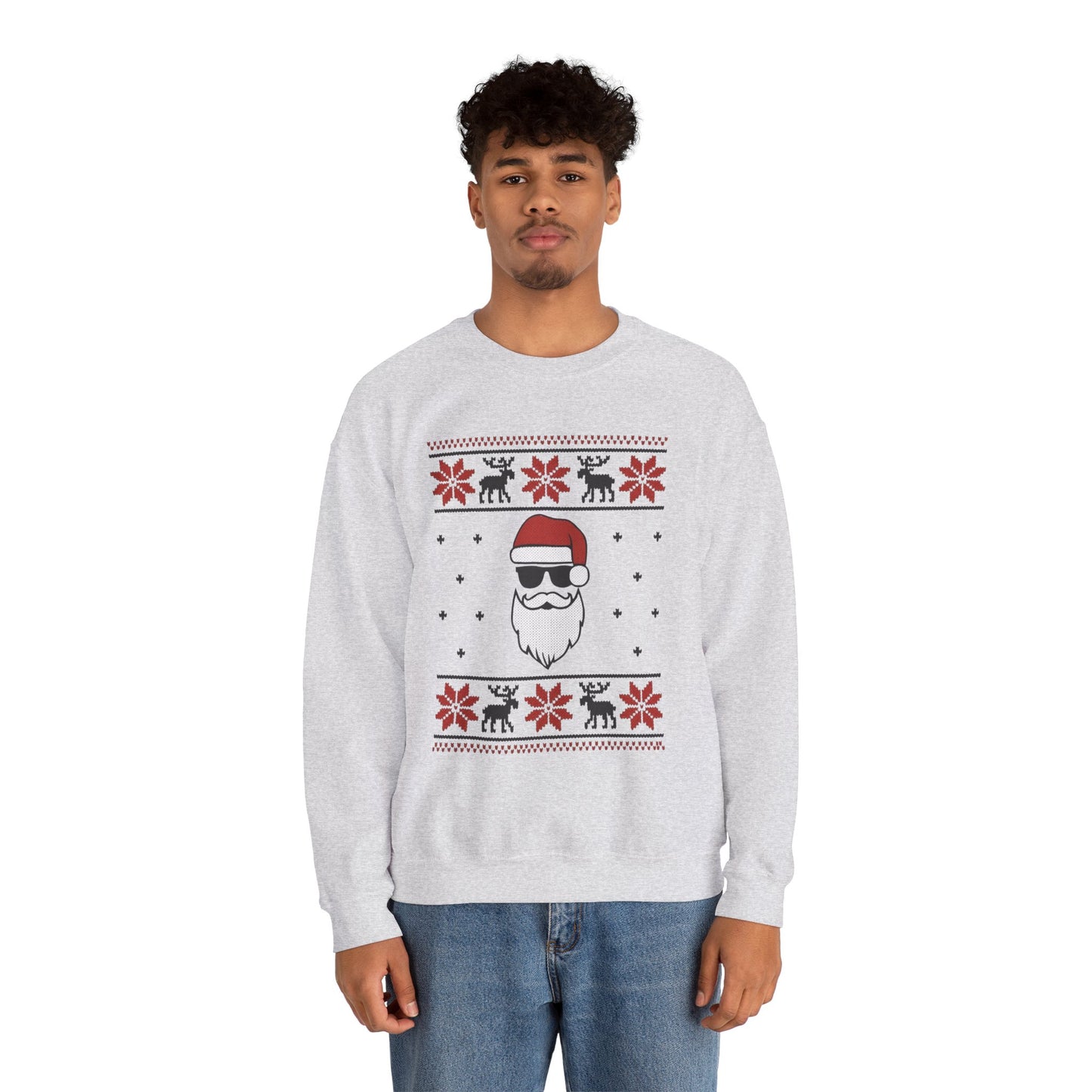 Cool Santa Men's Sweatshirt, Funny Knit Look Pullover, Retro Christmas Sweater Style