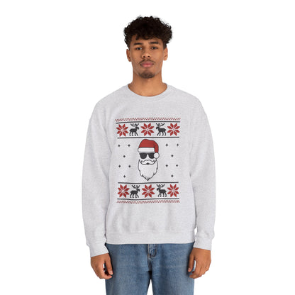 Cool Santa Men's Sweatshirt, Funny Knit Look Pullover, Retro Christmas Sweater Style