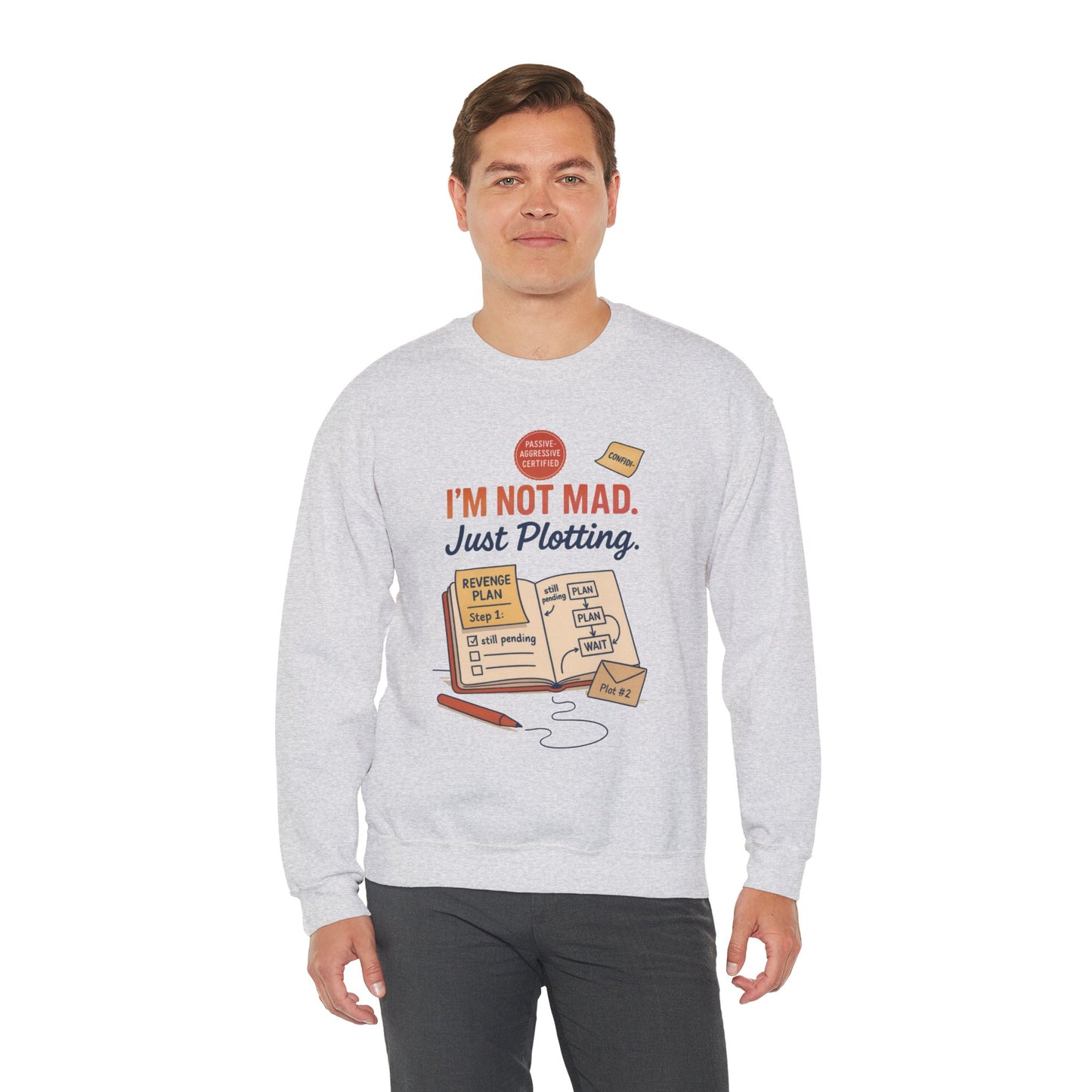 Funny Mens Revenge Sweatshirt, Im Not Mad Just Plotting, Passive Aggressive Sarcastic Crewneck for Him