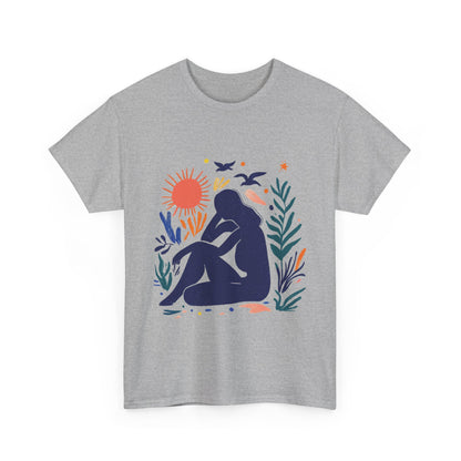 Boho Chic Unisex T-Shirt, Minimal Abstract Woman T-Shirt, Tee for Nature Lovers, Sun and Nature Print, Artistic Silhouette Tee