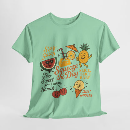 Cute Fruit Pun T-Shirt for Women, Summer Graphic Tee, Kawaii Watermelon Pineapple Ice Cream Design, Squeeze the Day Shirt, Stay Juicy Top