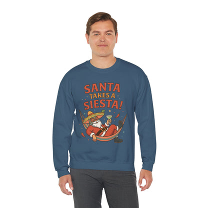 Santa Takes a Siesta Funny Christmas Sweatshirt for Men, Mexican Holiday Jumper