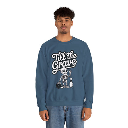 Funny Skeleton Bowling Mens Pullover, Halloween Apparel, Funny Skeleton Bowling Shirt, Casual Mens Crewneck, Cool Bowler Skull Crewneck
