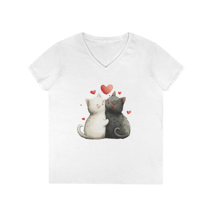 Cute Cat Love V-Neck T-Shirt, Animal Lover Gift, Valentine's Day Shirt, Cat Mom Gift, Cute Graphic Tee