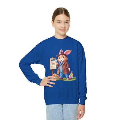 Easter Bunny Detective Kids Sweatshirt - Fun Egg Hunt Design, Cute Spring Holiday Outfit, Youth Crewneck for Boys & Girls, Easter Gift