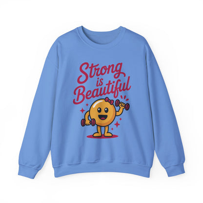 Strong is Beautiful Womens Crewneck Sweatshirt, Cute Fitness Graphic Pullover, Gym and Workout Motivation Sweater, Gift for Fitness Lovers