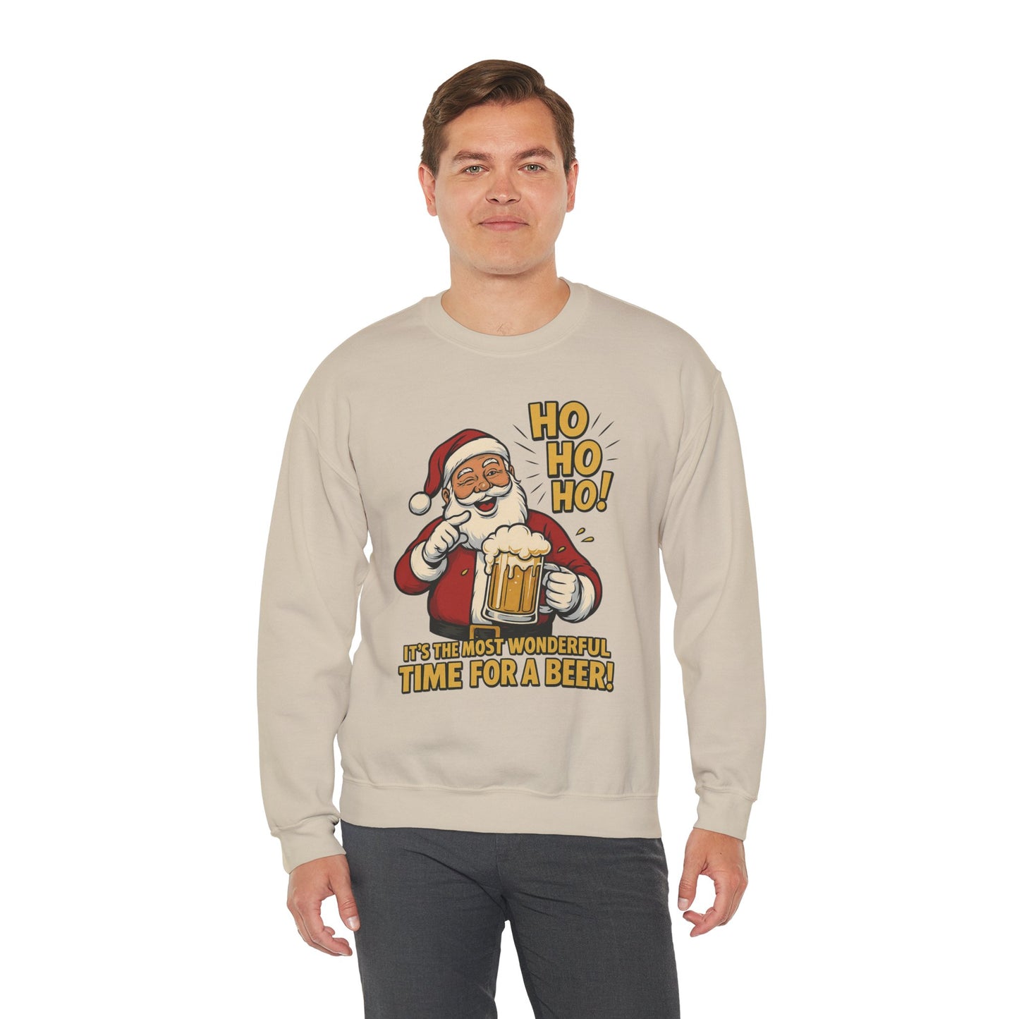Funny Santa Beer Christmas Sweatshirt, Men's Holiday Pullover, Men's Heavy Blend™ Crewneck Sweatshirt