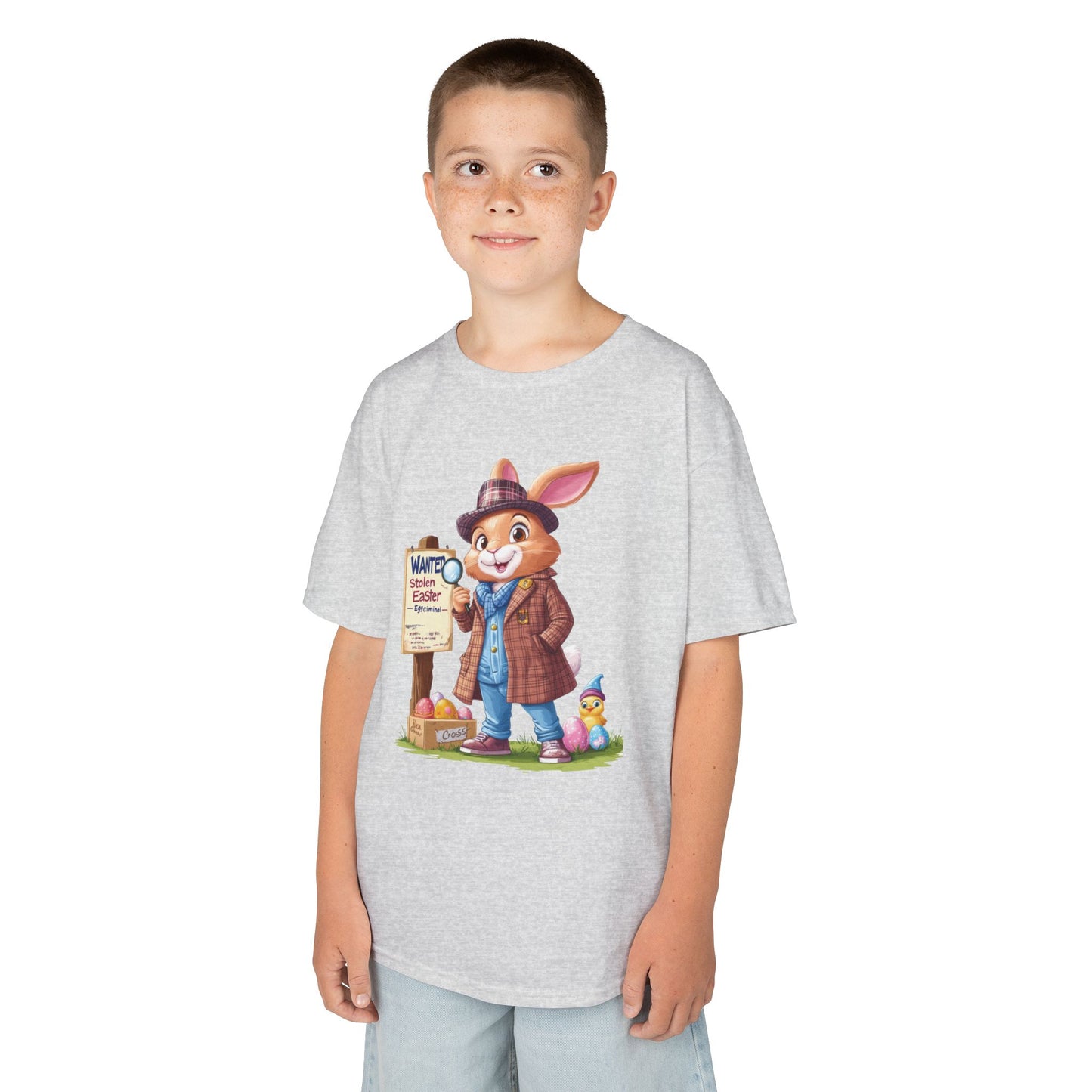 Detective Bunny Easter Kids Tee - Fun Egg Hunt T-Shirt with Mystery Theme, Cute Spring Gift for Kids, Heavy Cotton Easter Outfit