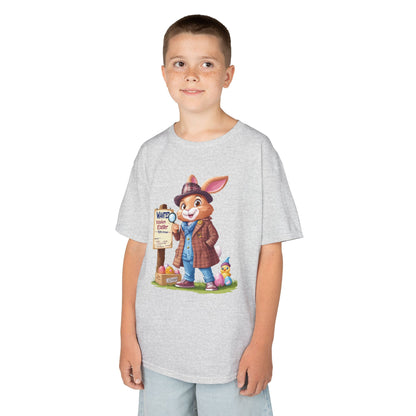 Detective Bunny Easter Kids Tee - Fun Egg Hunt T-Shirt with Mystery Theme, Cute Spring Gift for Kids, Heavy Cotton Easter Outfit