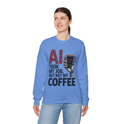 AI Coffee Sweatshirt, Funny Robot Humor Pullover, Geek Sarcastic Job Joke Top, Women's Heavy Blend™ Crewneck Sweatshirt