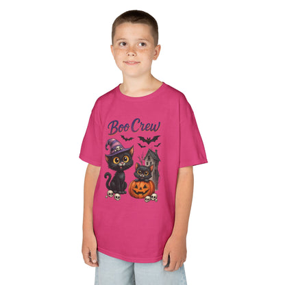 Boo Crew Kids Halloween T-Shirt, Cute Black Cats Pumpkin Design, Fun Spooky Shirt for Girls Boys