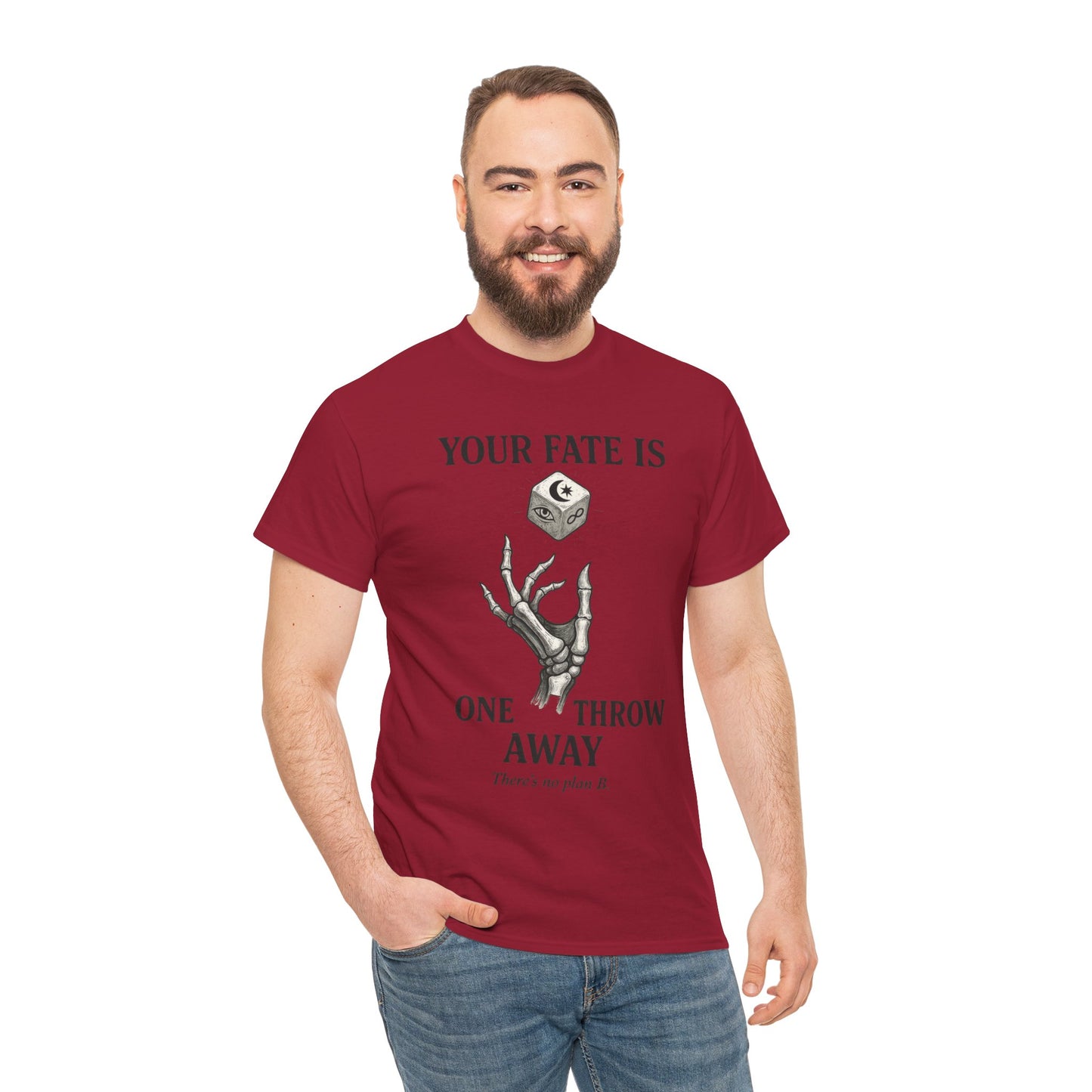 Your Fate Mens Heavy Cotton Tee, Skeleton Dice Graphic T-Shirt, Trendy Gift for Gamers, Gambling Tee, Unique Quote Apparel