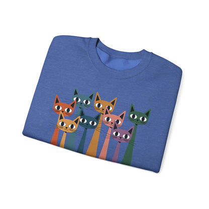 Colorful Cat Sweatshirt, Cozy Crewneck, Cat Lover Gift, Unisex Sweatshirt, Cute Animal Apparel, Fun Gift for Cat Owners