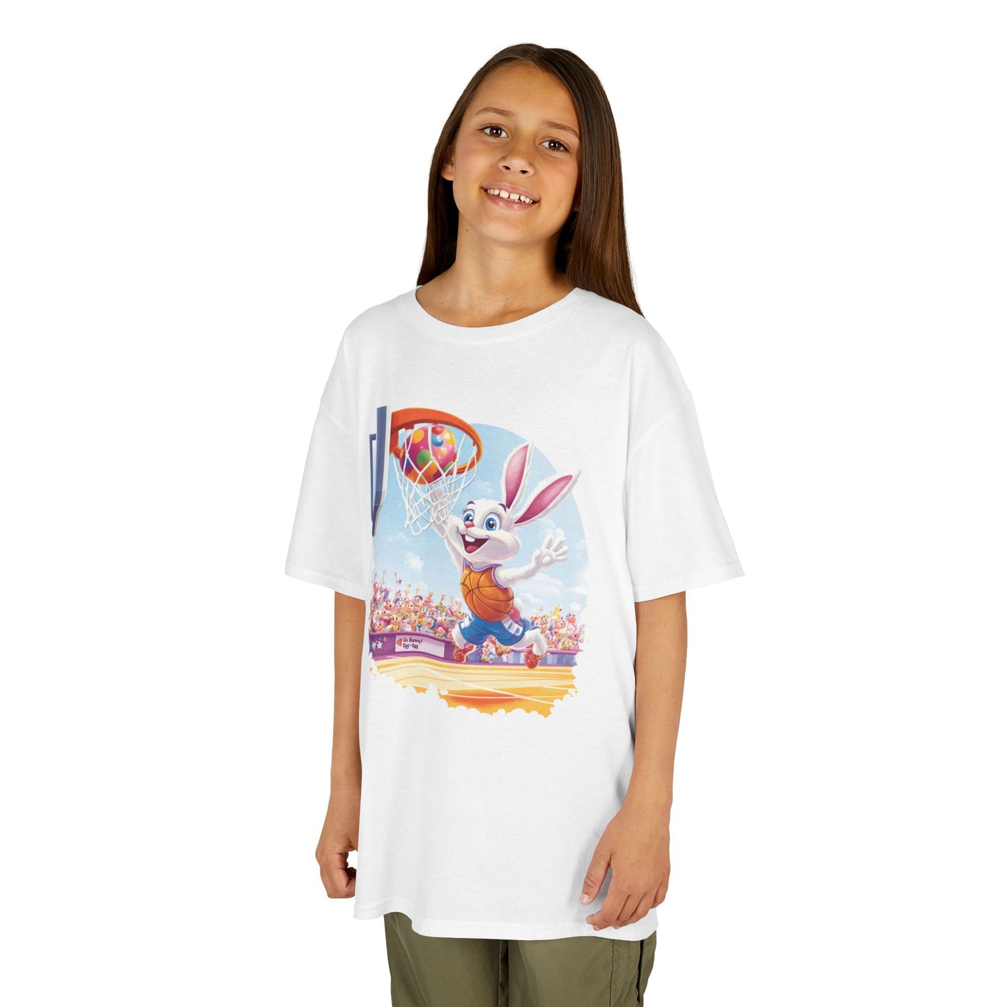 Easter Basketball Bunny Kids T-Shirt - Funny Bunny Dunking Egg Ball, Cute Spring Sports Tee for Kids, Fun Holiday Gift Idea