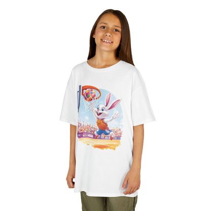 Easter Basketball Bunny Kids T-Shirt - Funny Bunny Dunking Egg Ball, Cute Spring Sports Tee for Kids, Fun Holiday Gift Idea