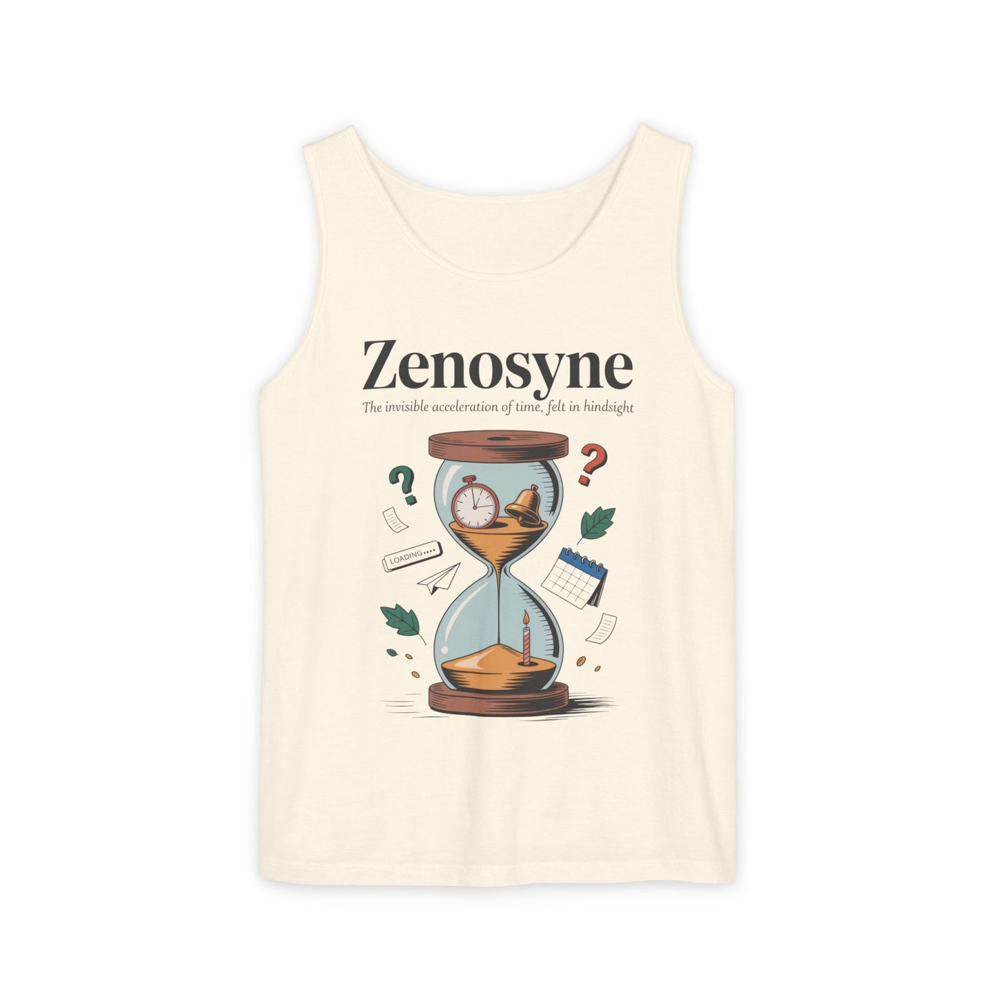 Zenosyne Tank Top, Unisex Garment-Dyed Tee, Time Awareness Gift, Casual Summer Wear, Philosophy Shirt, Unique Everyday Apparel
