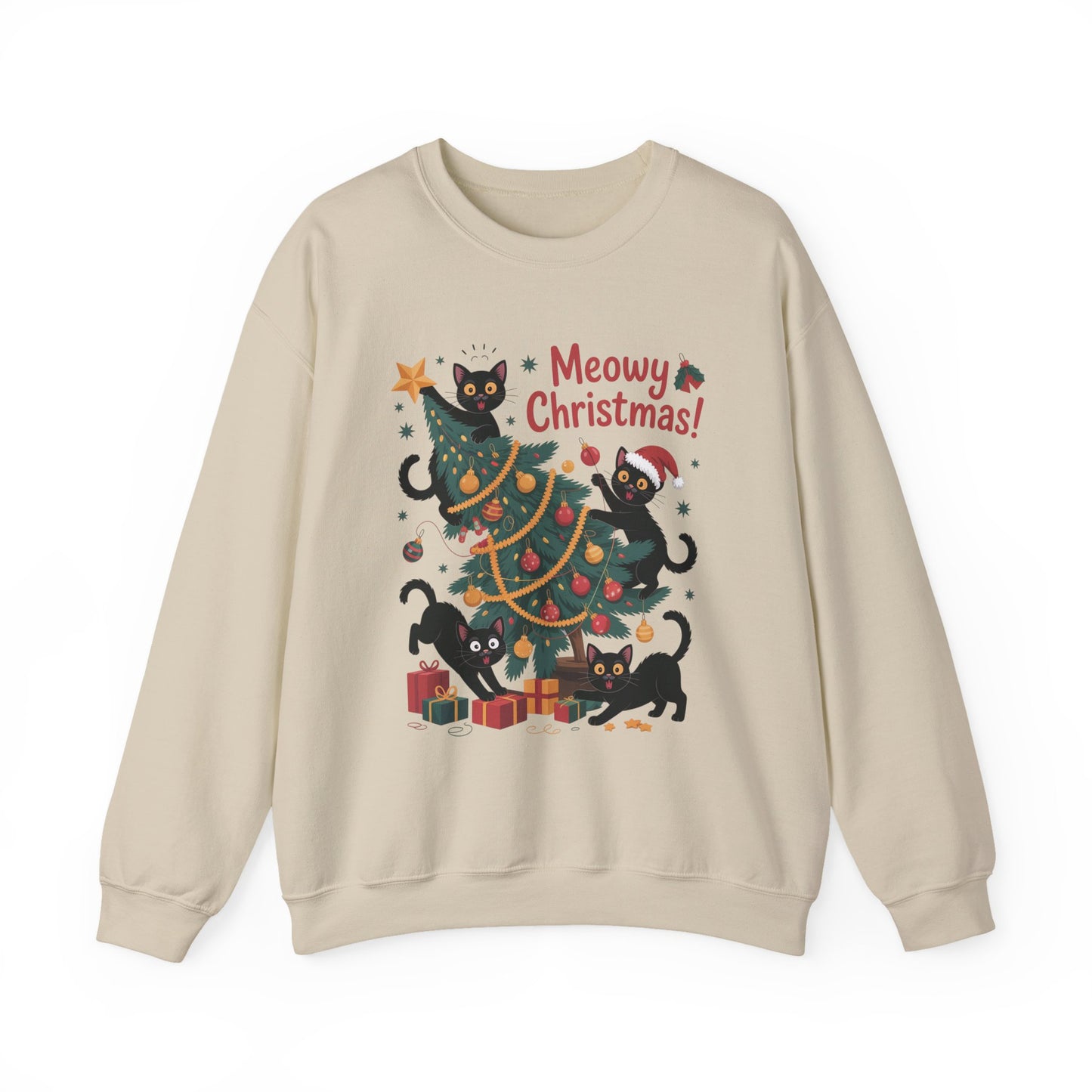 Black Cats Christmas Tree Sweatshirt, Funny Cat Lover Holiday Sweater, Cute Christmas Cat Chaos Jumper