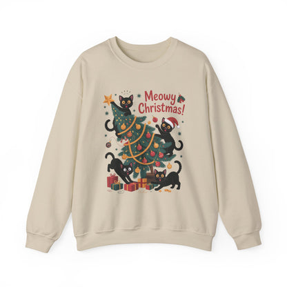 Black Cats Christmas Tree Sweatshirt, Funny Cat Lover Holiday Sweater, Cute Christmas Cat Chaos Jumper