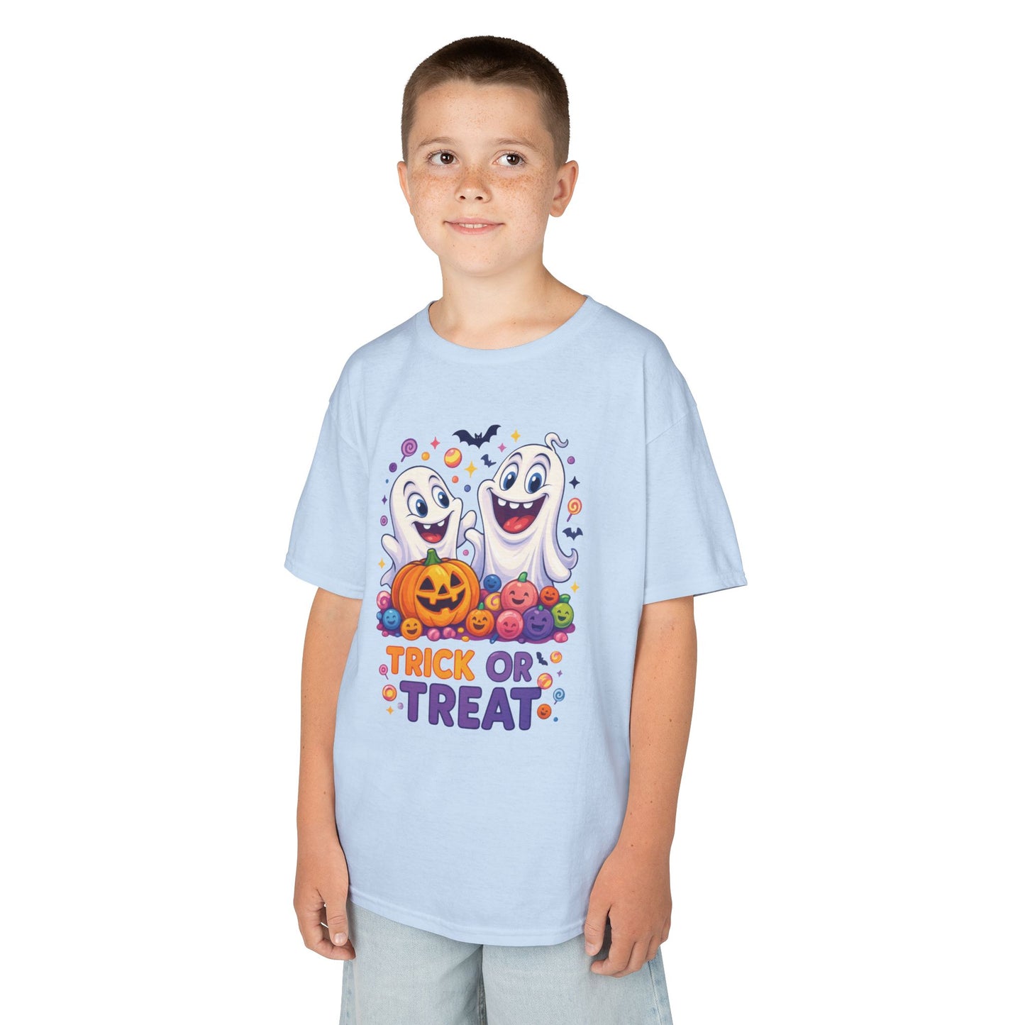 Trick or Treat Kids Halloween T-Shirt, Cute Ghosts Pumpkin Design, Fun Spooky Tee for Boys Girls