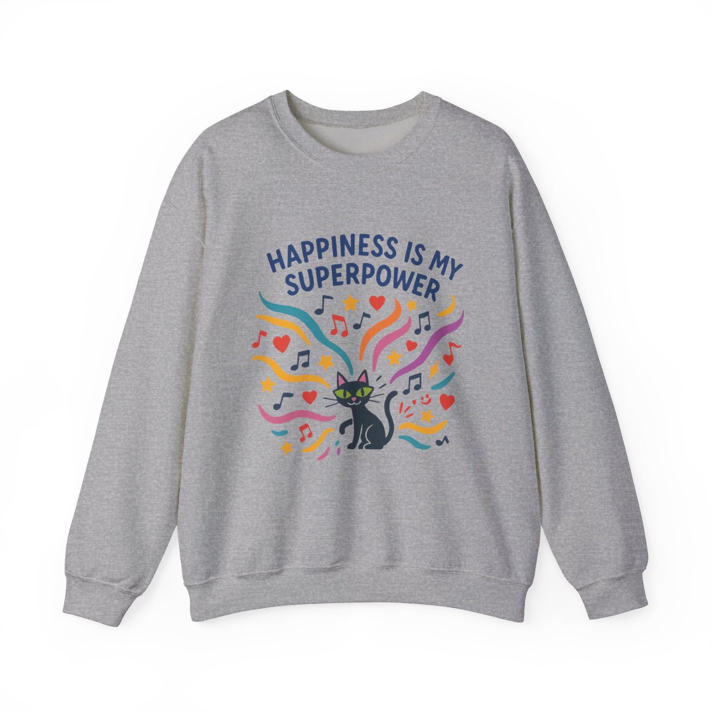 Playful Cat Crewneck Womens Sweatshirt, Happiness is My Superpower, Cozy Sweatshirt, Gift for Cat Lovers, Fun Casual Style, Unique Animal Design