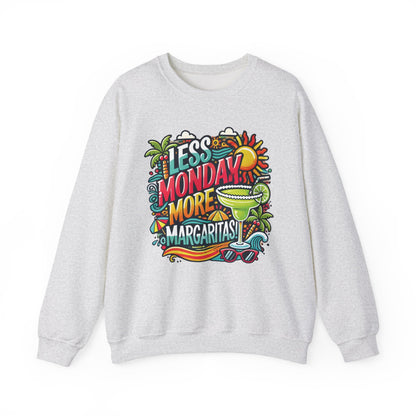 Less Monday More Margaritas Crewneck Sweatshirt, Funny Summer Unisex Beach Vibes Pullover, Fun Unisex Crewneck, Summer Parties Sweatshirt