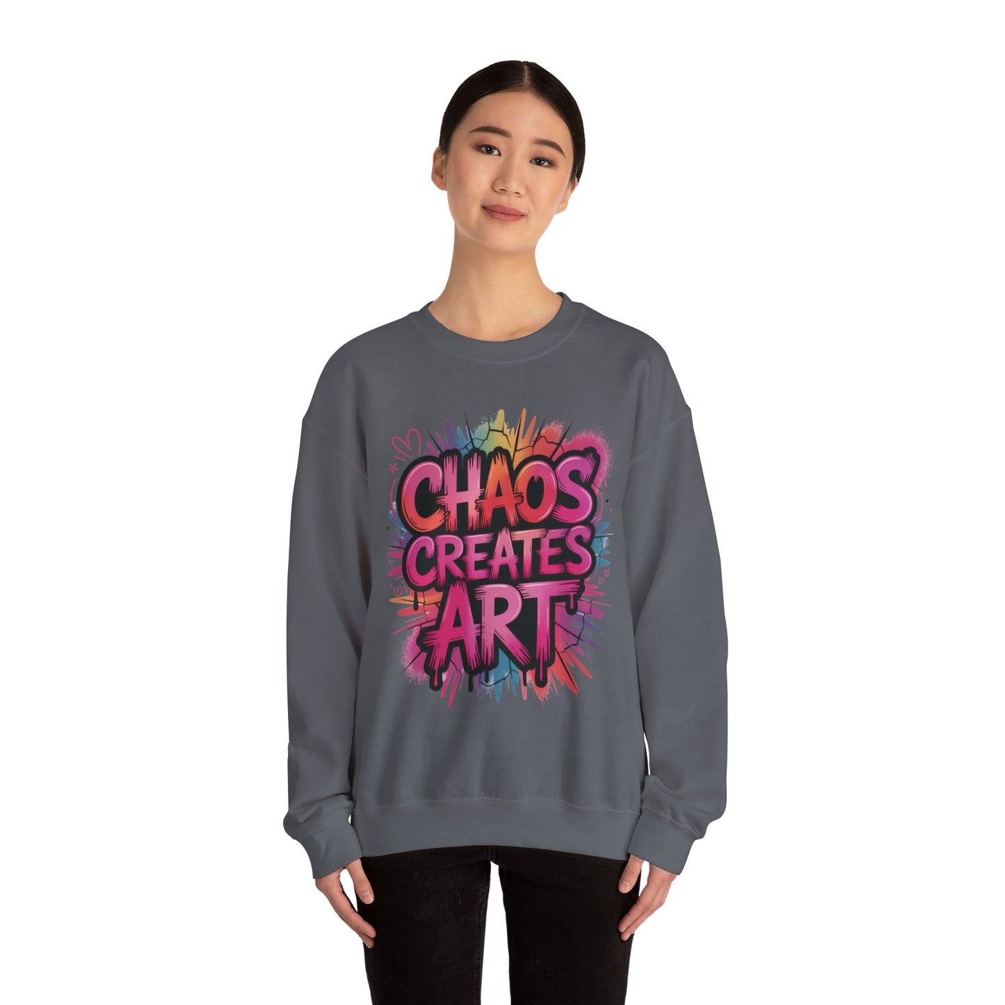 Women's Heavy Blend™ Crewneck Sweatshirt, Chaos Creates Art Graffiti Sweatshirt, Streetwear Sweatshirt