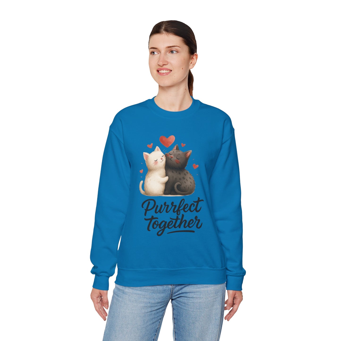 Cute Cat Couple Womens Sweatshirt, Purrfect Together Sweater, Gift for Cat Lovers, Cozy Crewneck for Valentine's Day, Animal Lover Apparel