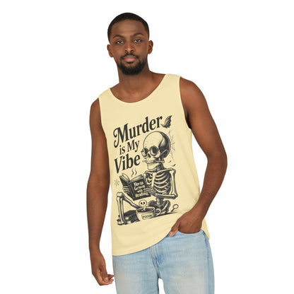 Murder Is My Vibe Tank Top, Mens Goth Tank, Halloween Clothing, Skeleton Graphic Tee, Cozy Casual Wear, Quirky Gift Idea