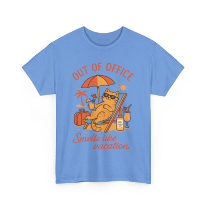 Cat Womens T-Shirt, Funny Vacation Tee with Cool Cat, Summer Beach Relax Shirt, Smells Like Vacation Gift for Her, Funny Cat Lover Gift