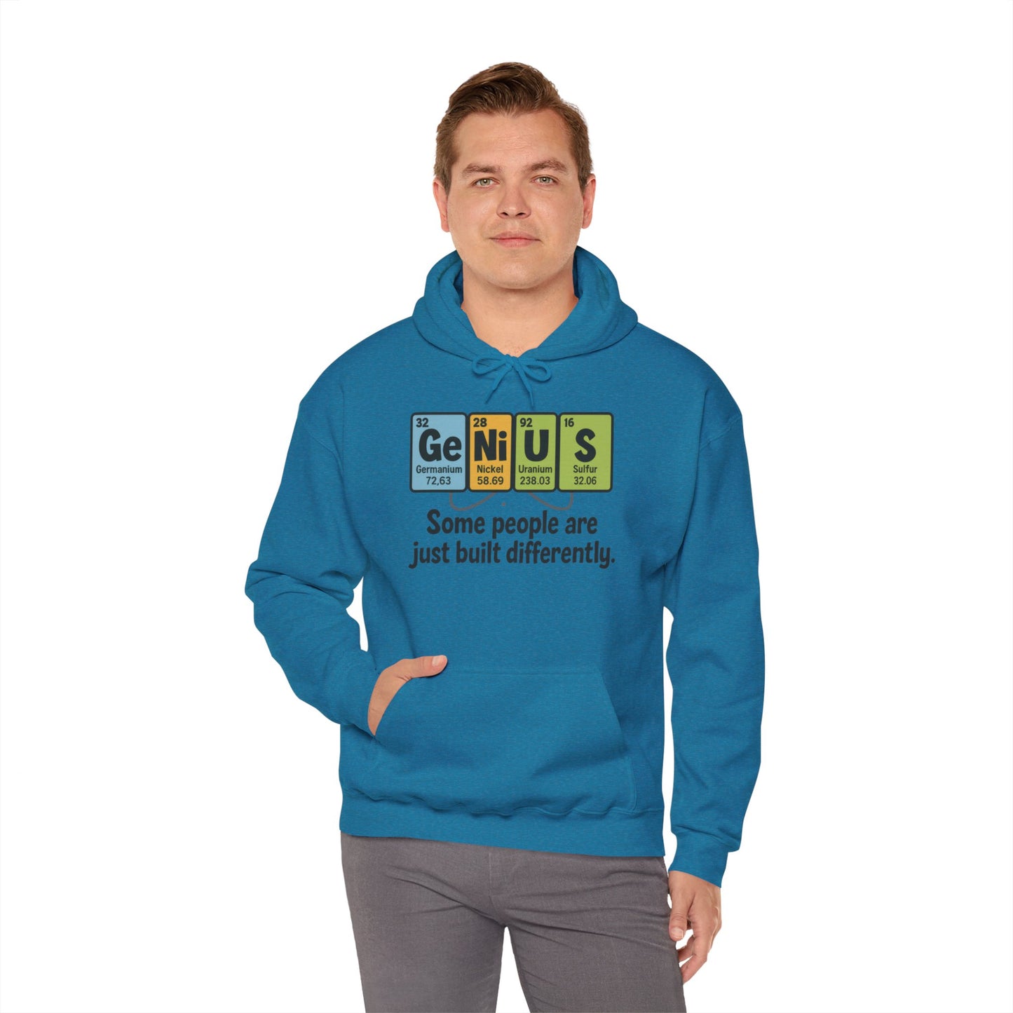 Funny Mens Genius Hoodie, Periodic Table Nerd Sweatshirt, Smart Science Pullover Gift for Him, Science Lover Apparel, Funny Hoodie
