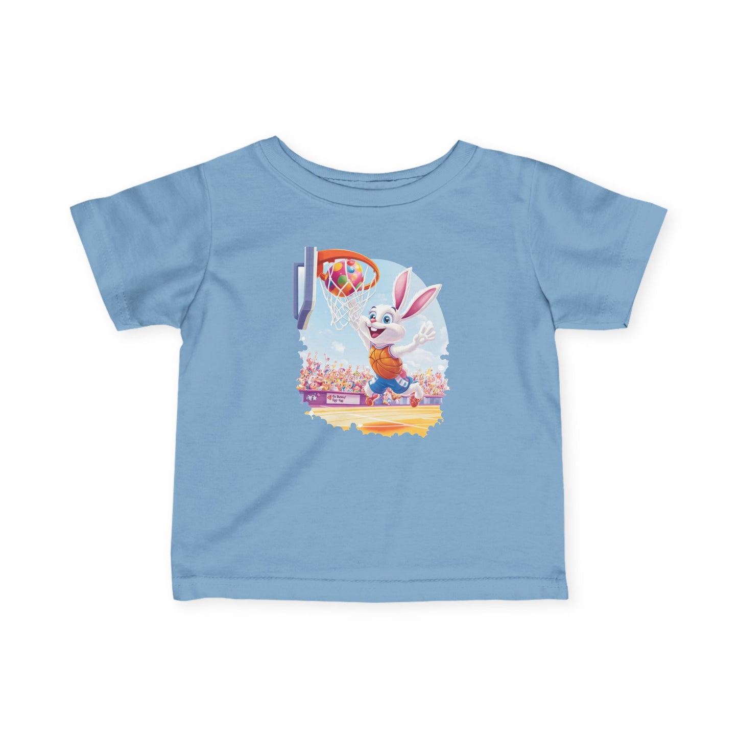 Easter Basketball Bunny Infant Tee - Cute Bunny Dunking Egg Ball, Fun Spring Sports Shirt for Babies 6-24 Months, Easter Gift Idea