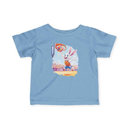 Easter Basketball Bunny Infant Tee - Cute Bunny Dunking Egg Ball, Fun Spring Sports Shirt for Babies 6-24 Months, Easter Gift Idea
