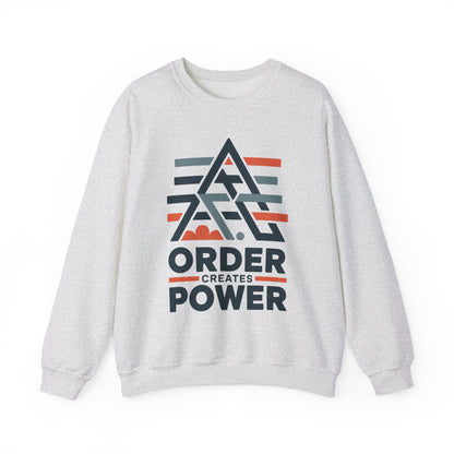 Men's Sweatshirt Order Creates Power, Minimal Geometric Motivational Graphic Pullover, Heavy Blend™ Crewneck Sweatshirt
