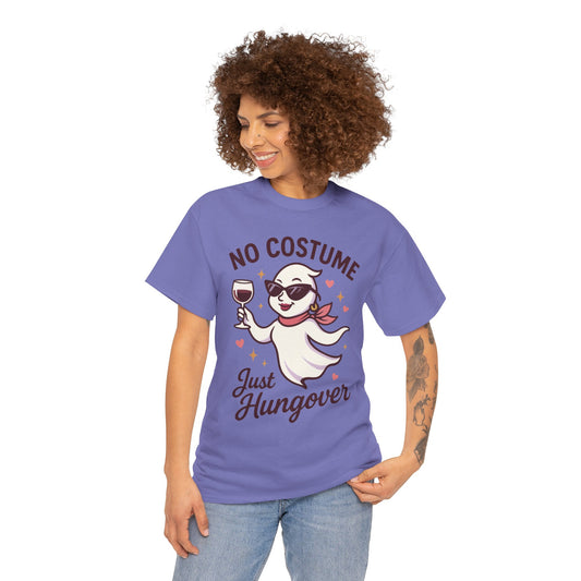 No Costume Just Hungover Women's T-Shirt, Funny Ghost Wine Halloween Party Graphic Tee