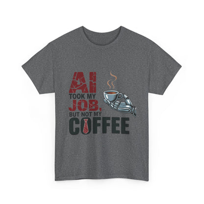 Men's AI Coffee T-Shirt, Funny Robot Humor Graphic Tee, Geek Job Joke Shirt for Him, Men's Heavy Cotton Tee, Sarcastic Work Shirt
