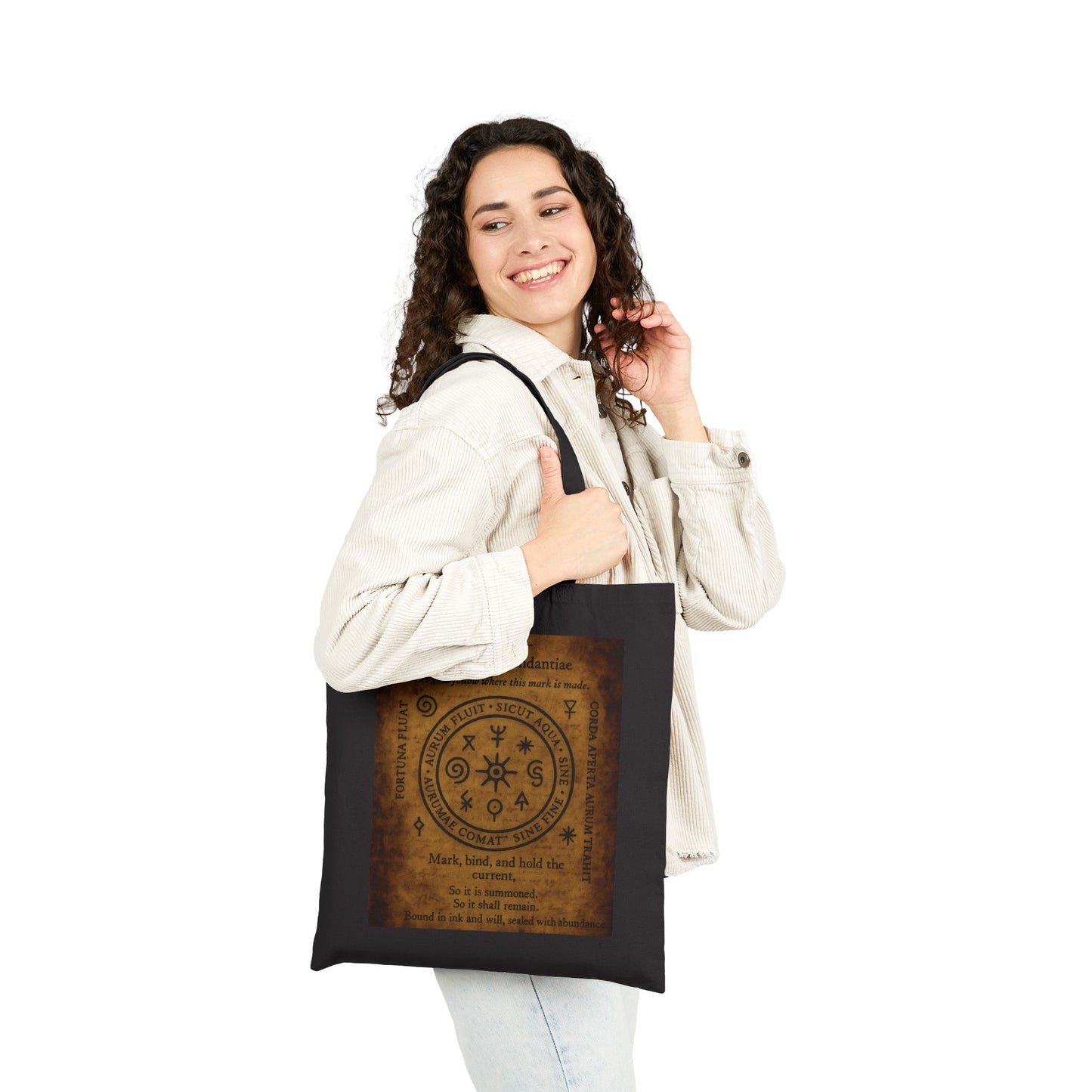 Mystic Abundance Sigil Tote Bag, Wealth Spell Symbol, Witchy Canvas Bag, Prosperity Magic Seal, Boho Gift, Mystical Symbol Cotton Canvas Bag