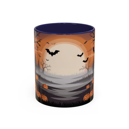 Halloween Pumpkin Forest Mug, Spooky Sunset Landscape Coffee Cup, Gothic Fall Gift for Her - Him, Accent Coffee Mug (11, 15oz)