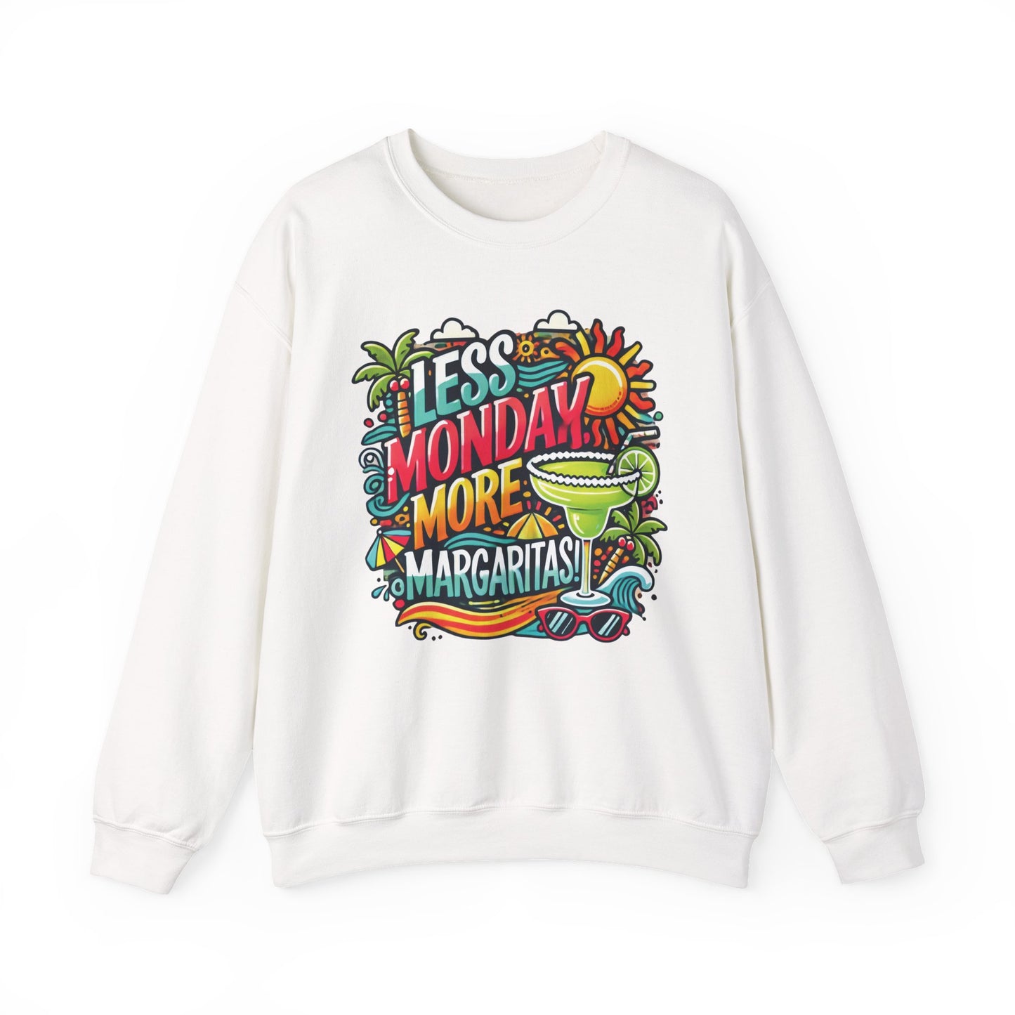 Less Monday More Margaritas Crewneck Sweatshirt, Funny Summer Unisex Beach Vibes Pullover, Fun Unisex Crewneck, Summer Parties Sweatshirt