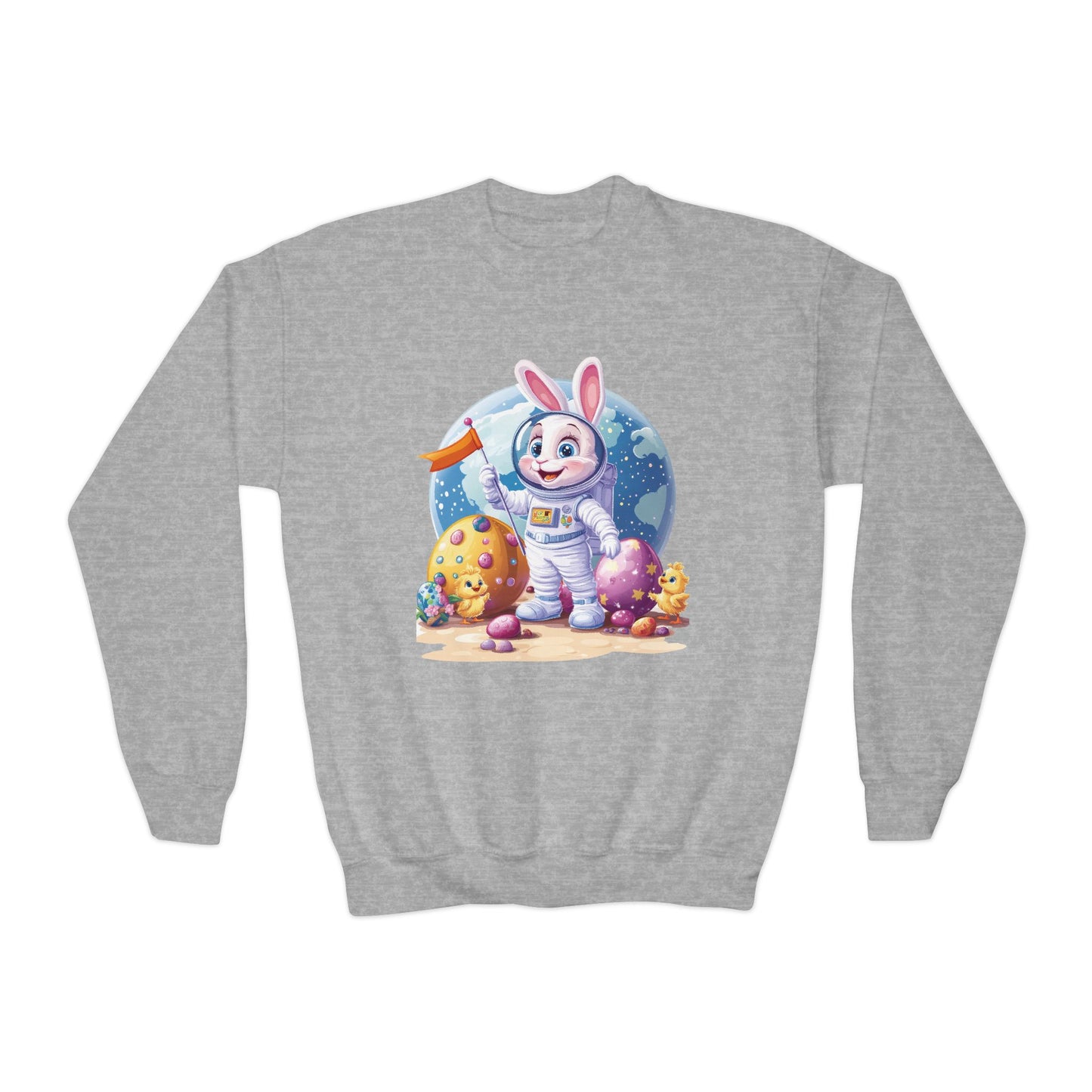 Astronaut Easter Bunny Youth Sweatshirt, Space Bunny Galaxy Crewneck for Kids, Cute Space Easter Gift for Boys & Girls, Fun Space Themed